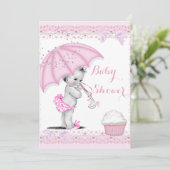 Vintage Babydusche Girl Rosa Regenschirm Cupcake Einladung (Stehend Vorderseite)