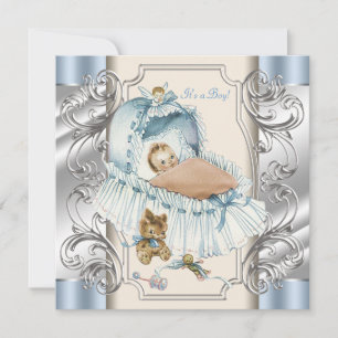 Vintage Babydusche in Beige und Blau Einladung