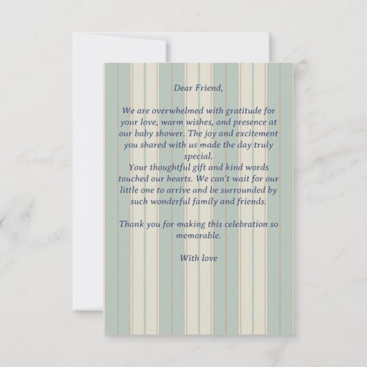 Vintage Babydusche mit dunkelblauen Retrostreifen Dankeskarte (Rückseite)