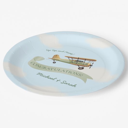 Vintage Babydusche Pappteller (Schrägansicht)