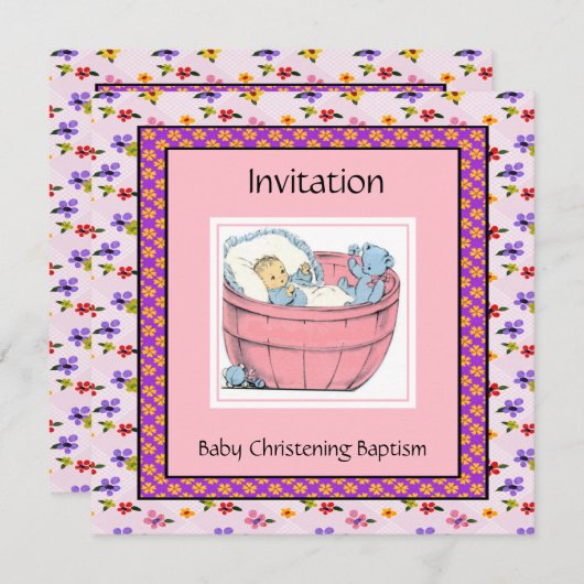 Vintage Babydusche Rosa Blau Einladung (Vorne/Hinten)