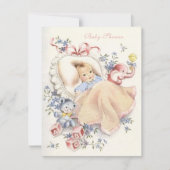 Vintage Babydusche Rosa Elephant Blue Bear Einladung (Vorderseite)