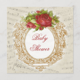 Vintage Babydusche Rote Rose Frame Music Sheet Einladung