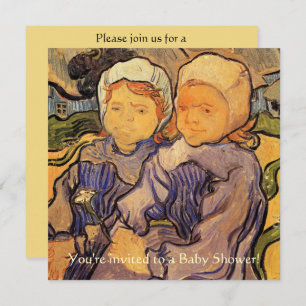 Vintage Babydusche, Van Gogh, zwei Kinder Einladung