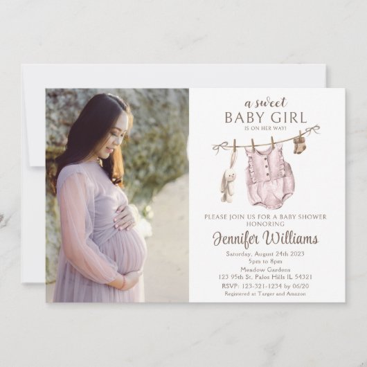 Vintage Babykleidung Babydusche Foto Einladung (Vorderseite)