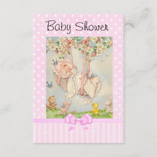 Vintage-Babykorbe Pink und Weiße Einladung