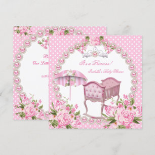 Vintage-Babyparty Mädchen Rosa Regenschirm Wiege Einladung