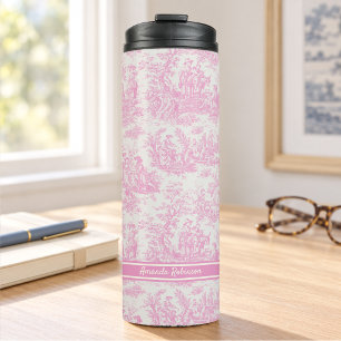 Vintage babyrosa Toile de Jouy gedruckt Thermosbecher