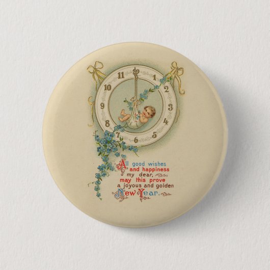 Vintage Babyuhr für neue Jahre Button (Vorderseite)