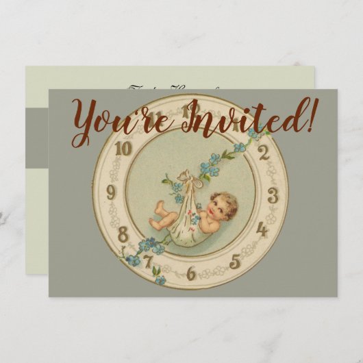 Vintage Babyuhr für neue Jahre Einladung (Vorne/Hinten)