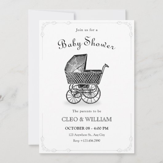 Vintage Babywanne Einladung (Vorderseite)