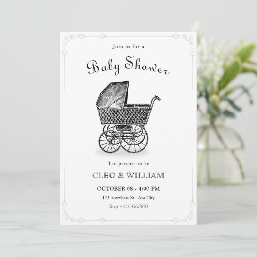 Vintage Babywanne Einladung (Stehend Vorderseite)