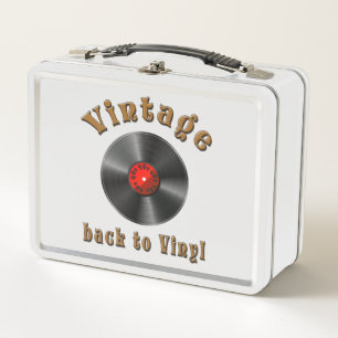 Vintage-Back-to-Vinyl-Schallplatten-Kunst Metall Brotdose