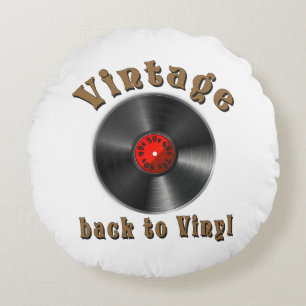 Vintage-Back-to-Vinyl-Schallplatten-Kunst Rundes Kissen