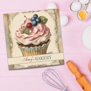 Vintage-Bäcker-Pâtissier-Torte-Bäckerei-Cupcake Quadratische Visitenkarte