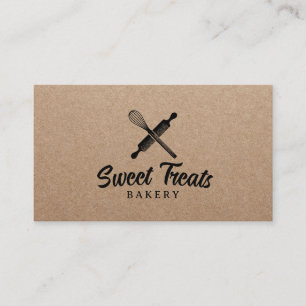 Vintage-Bäckerei-Schneebesen-Logo Rustikales Kraft Visitenkarte