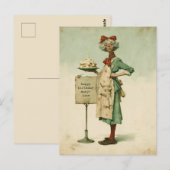 Vintage Bäckerin mit Geburtstagskuchen Postkarte (Vorne/Hinten)