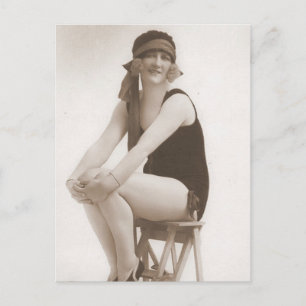 Vintage-Badedame im Stil der Flapper-Ära Postkarte