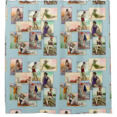 Vintage Badeseen auf blau Duschvorhang (Vorderseite)