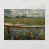 Vintage Badewanne in der Wildblume Wiese Postkarte (Vorderseite)