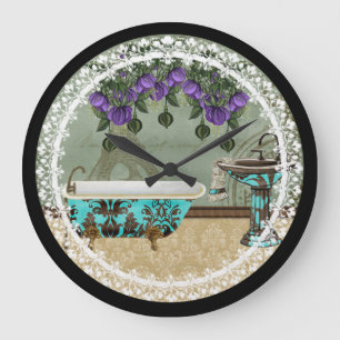 Vintage Badewanne & Waschbecken Badezimmer Wanduhr