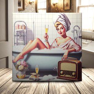Vintage-Badezimmer-Pin-Up Fliese