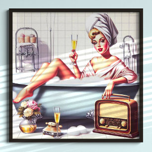 Vintage-Badezimmer-Pin-Up Poster