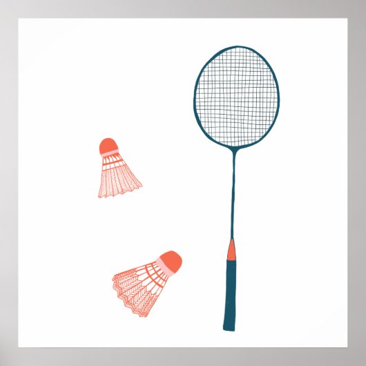 Vintage Badminton Print - Racquet und Birdies Art Poster (Vorne)