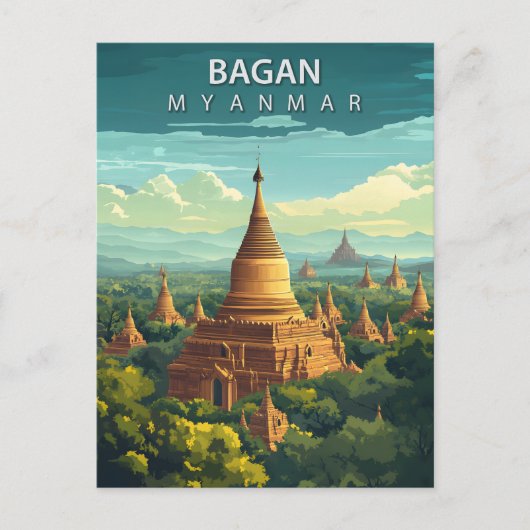 Vintage Bagan Myanmar Travel Postkarte (Vorderseite)