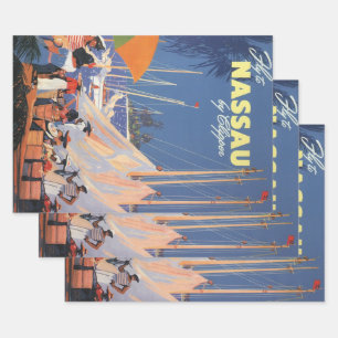 Vintage-Bahamas-Reise-Kunst, Fliege nach Nassau mi Geschenkpapier Set