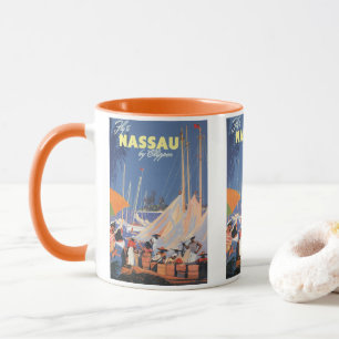 Vintage-Bahamas-Reise-Kunst, Fliege nach Nassau mi Tasse
