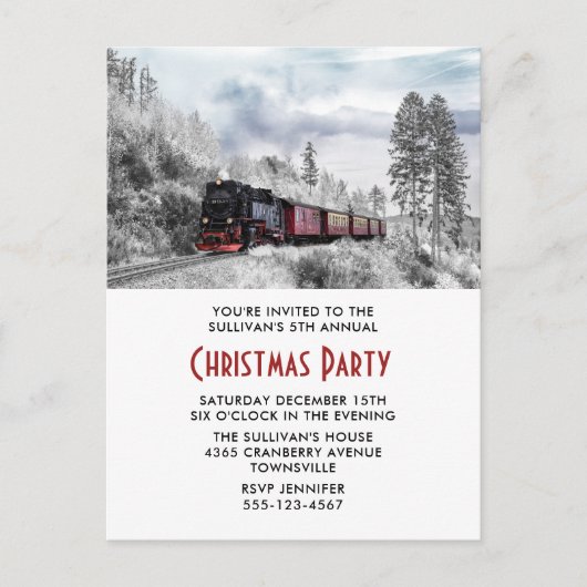Vintage Bahn Winter Weihnachtslandschaft Party lad Postkarte (Vorderseite)