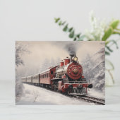 Vintage Bahn Winterlandschaft Weihnachtsfeiertag Feiertagskarte (Stehend Vorderseite)