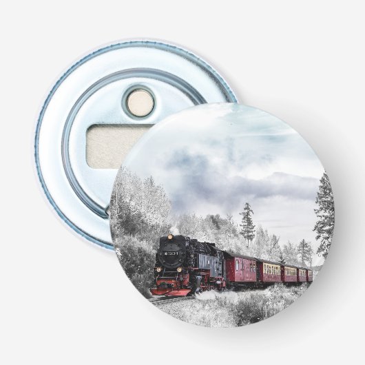 Vintage Bahn Winterweihnachtszene Flaschenöffner (Vorderseite)