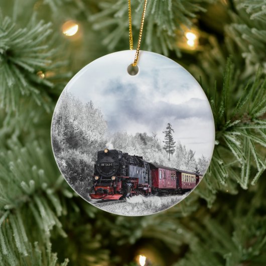 Vintage Bahn Winterweihnachtszene Keramik Ornament (Baum)