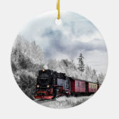 Vintage Bahn Winterweihnachtszene Keramik Ornament (Hinten)