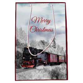 Vintage Bahn Winterweihnachtszene Mittlere Geschenktüte