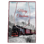 Vintage Bahn Winterweihnachtszene Mittlere Geschenktüte (Rückseite)