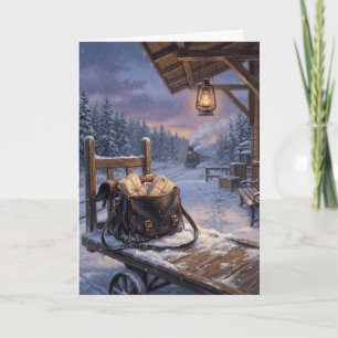 Vintage-Bahnhof-Mailbag-Weihnachts-Feiertagskarte Feiertagskarte