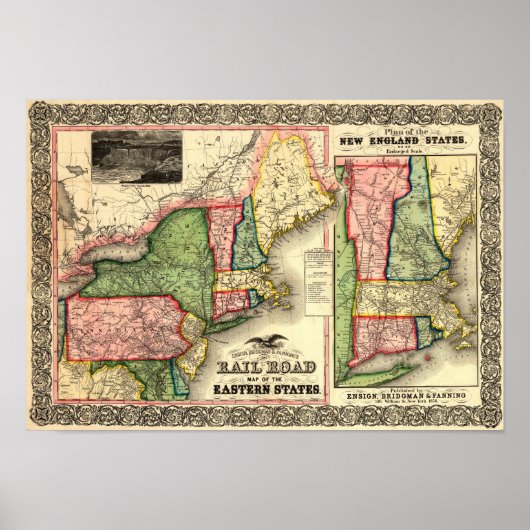 Vintage Bahnkarte 1856 New England Poster (Vorne)