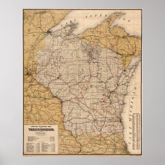 Vintage Bahnkarte Wisconsin (1900) Poster (Vorne)