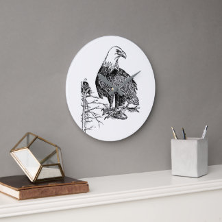 Vintage Bald Eagle Wall Clock – Wildlife Bird Illu Große Wanduhr