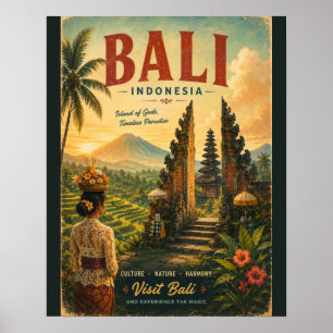 Vintage-Bali-Indonesien-Reiseposter mit Terrassen Poster