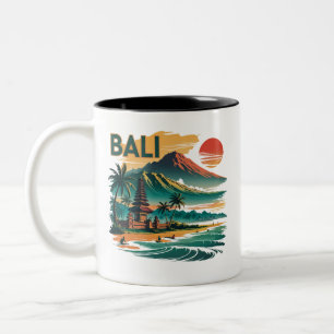 Vintage Bali Reise – Sonnenuntergangsstrand & Temp Zweifarbige Tasse