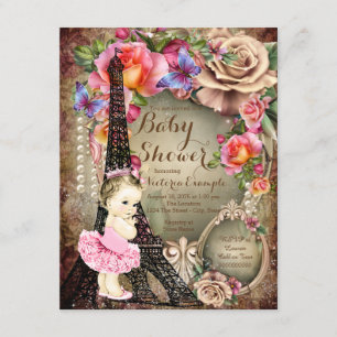 Vintage Ballerina-Eiffel-Turm-Paris-Baby-Dusche Einladung