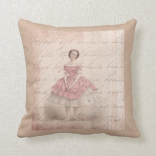 Vintage Ballerina Girl in einem rosa Tutu Kissen