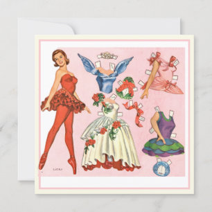 Vintage-Ballerina-Papierpuppe Kunstkarte Karte