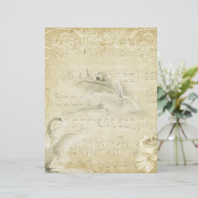 Vintage Ballerina und Schwan (Stehend Vorderseite)