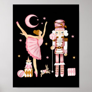 Vintage-Ballett-Nussknacker-Weihnachten-Rosa-Weihn Poster