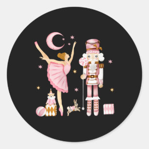 Vintage-Ballett-Nussknacker-Weihnachten-Rosa-Xmas- Runder Aufkleber